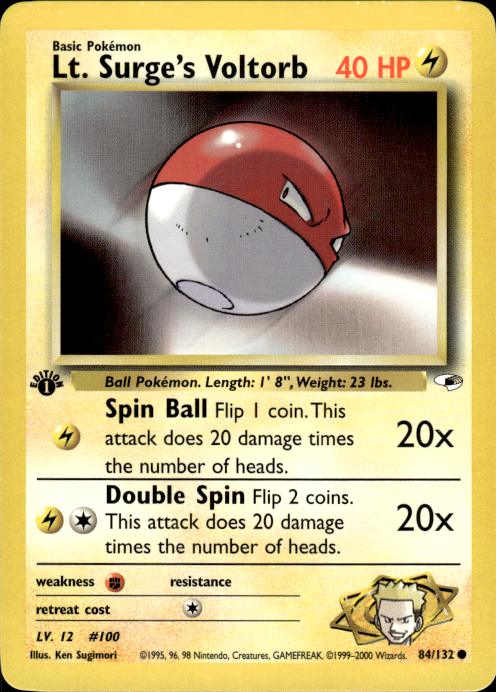 Pokemon Lt. Surge's Voltorb 84/132 Gym Heroes Common 1st Edition Near Mint