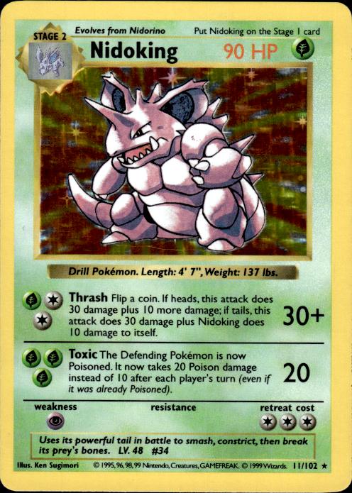 Pokemon Nidoking 11/102 Base Set Shadowless Holo Rare Moderately Played