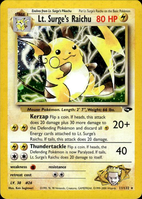Pokemon Lt. Surge's Raichu 11/132 Gym Challenge Holo Rare Near Mint