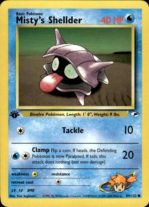 Pokemon Misty's Shellder 89/132 Gym Heroes Common 1st Edition Near Mint