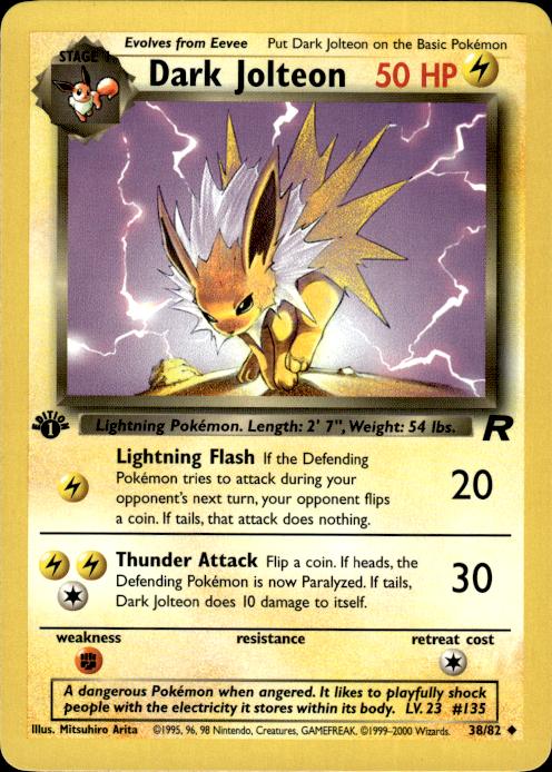 Pokemon Dark Jolteon 38/82 Team Rocket Uncommon 1st Edition Near Mint