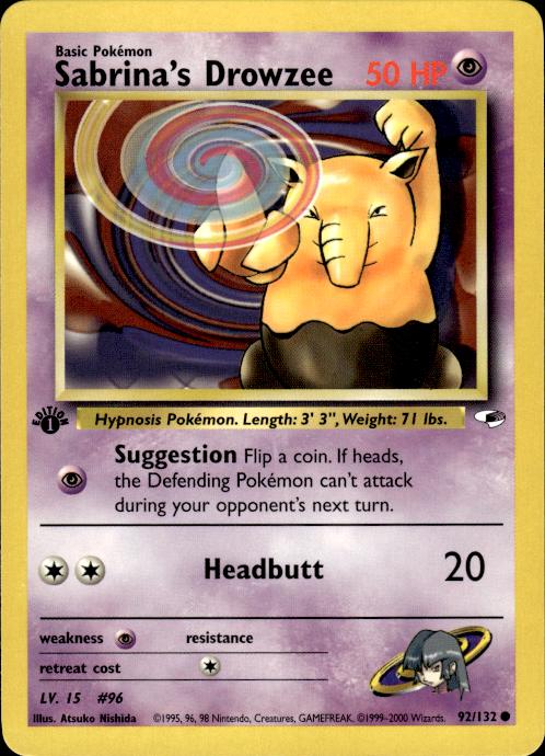 Pokemon Sabrina's Drowzee 92/132 Gym Heroes Common 1st Edition Near Mint