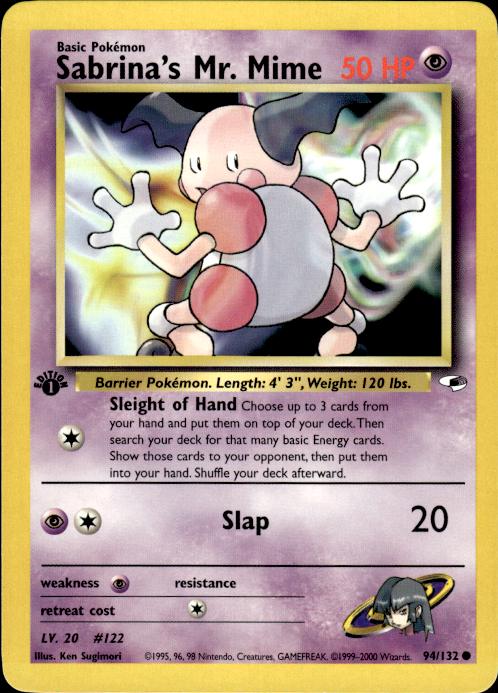 Pokemon Sabrina's Mr. Mime 94/132 Gym Heroes Common 1st Edition Near Mint