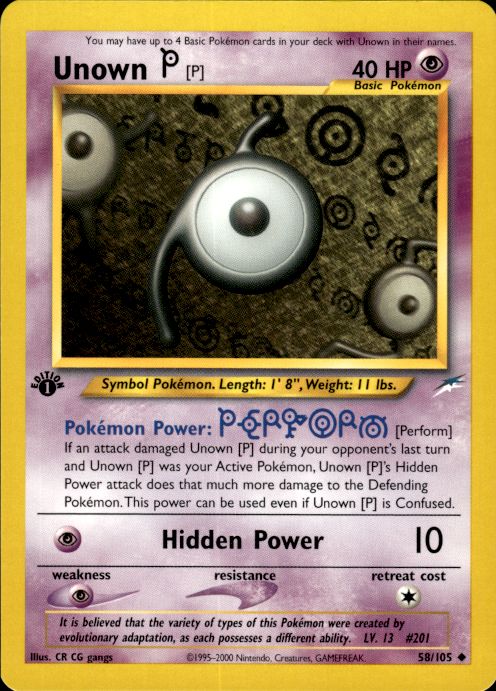 Pokemon Unown [P] 58/105 Neo Destiny 1st Edition Uncommon Near Mint