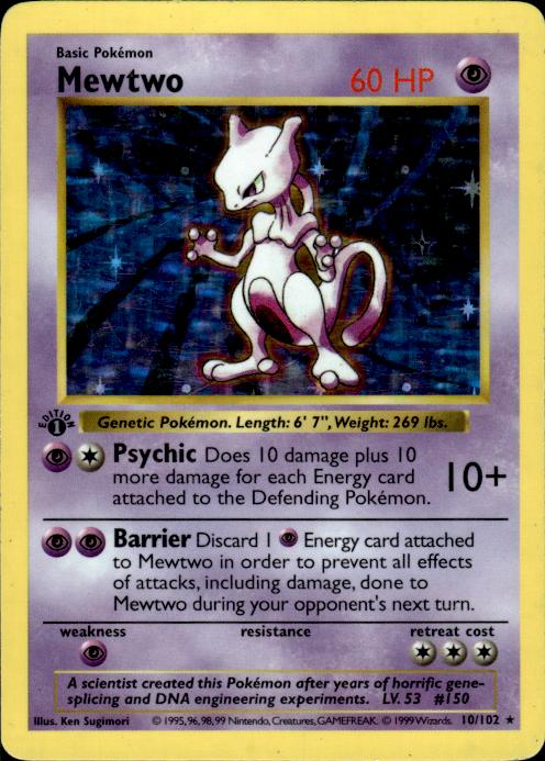 Pokemon Mewtwo 10/102 Base Set Holo 1st Edition Heavily Played