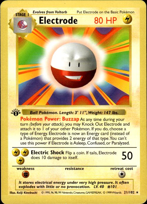 Pokemon Electrode 21/102 Base Set Rare 1st Edition Moderately Played