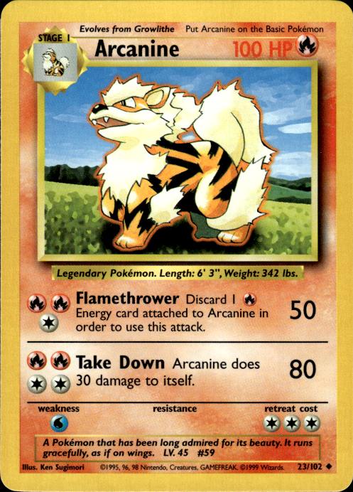 Pokemon Arcanine 23/102 Base Set Uncommon Near Mint