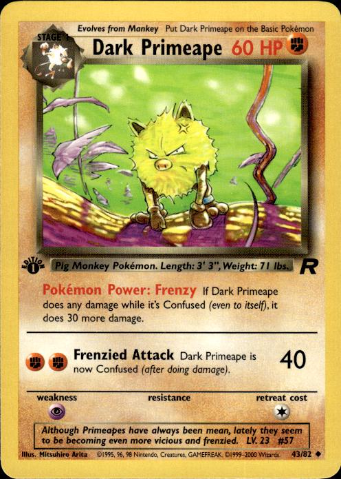 Pokemon Dark Primeape 43/82 Team Rocket Uncommon 1st Edition Near Mint