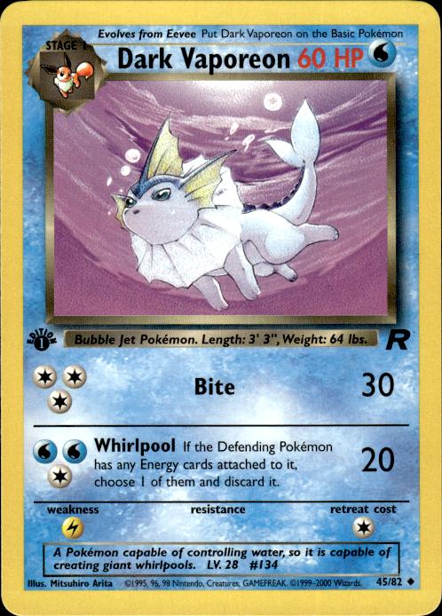Pokemon Dark Vaporeon 45/82 Team Rocket Uncommon 1st Edition Near Mint