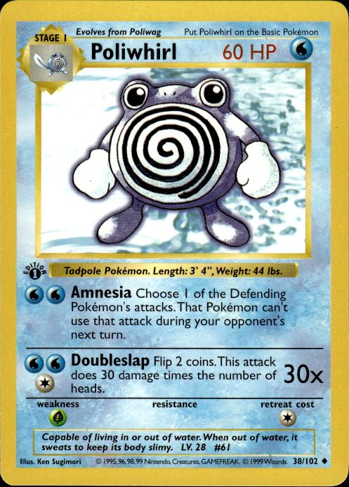 Pokemon Poliwhirl 38/102 Base Set Uncommon 1st Edition Lightly Played