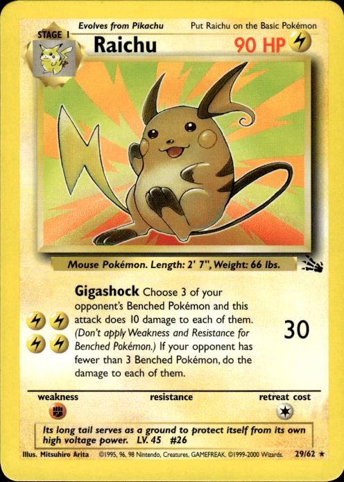 Pokemon Raichu 29/62 Fossil Rare Near Mint