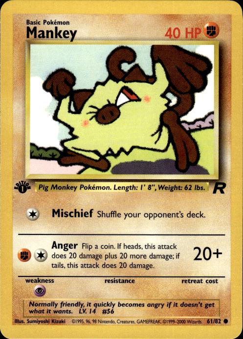 Pokemon Mankey 61/82 Team Rocket Common 1st Edition Near Mint