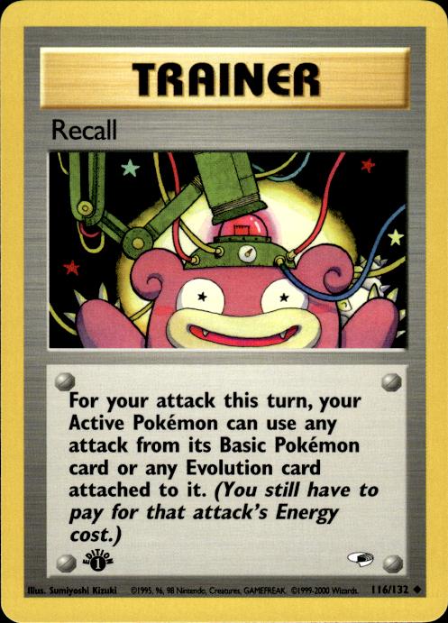 Pokemon Recall 116/132 Gym Heroes Uncommon 1st Edition Near Mint