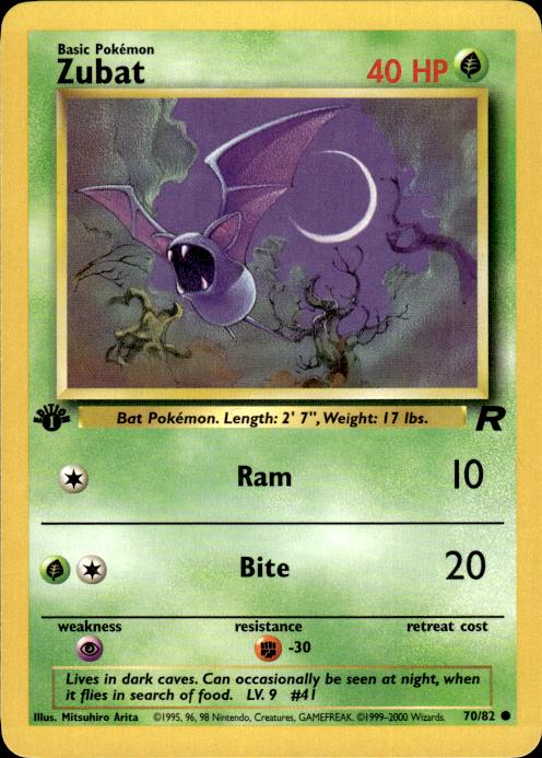 Pokemon Zubat 70/82 Team Rocket Common 1st Edition Near Mint