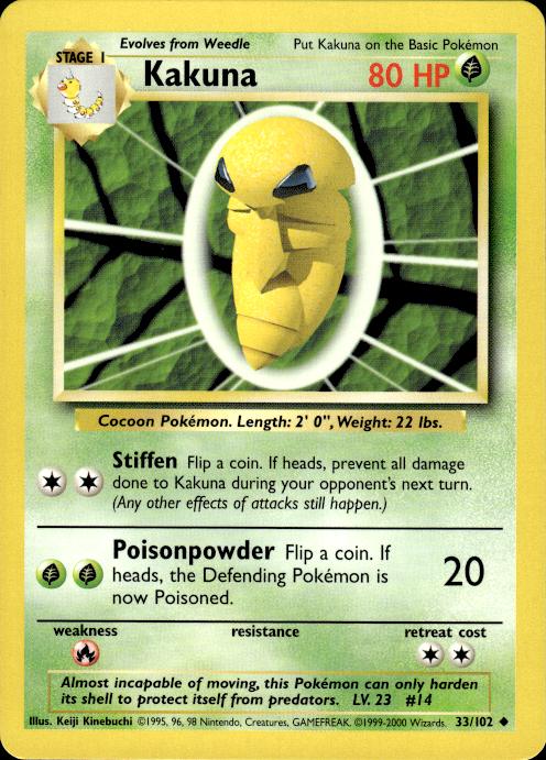 Pokemon Kakuna 33/102 Base Set 4th Print 1999-2000 Uncommon Near Mint