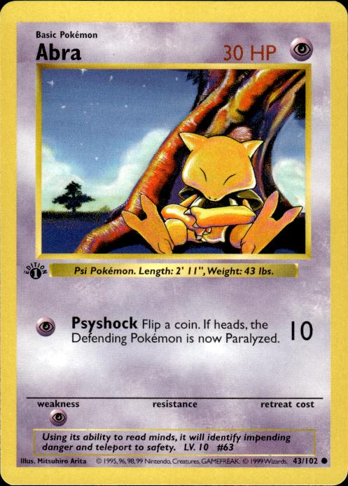 Pokemon Abra 43/102 Base Set Common 1st Edition Lightly Played